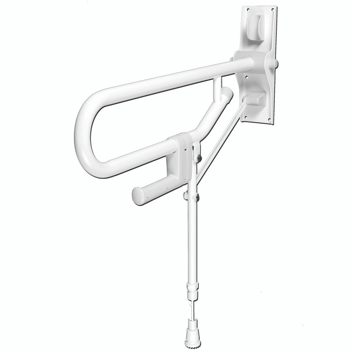 AKW White Folding Support ( Hairpin )Drop Down Grab Rail with Adjustable Leg- (32mm). - Product