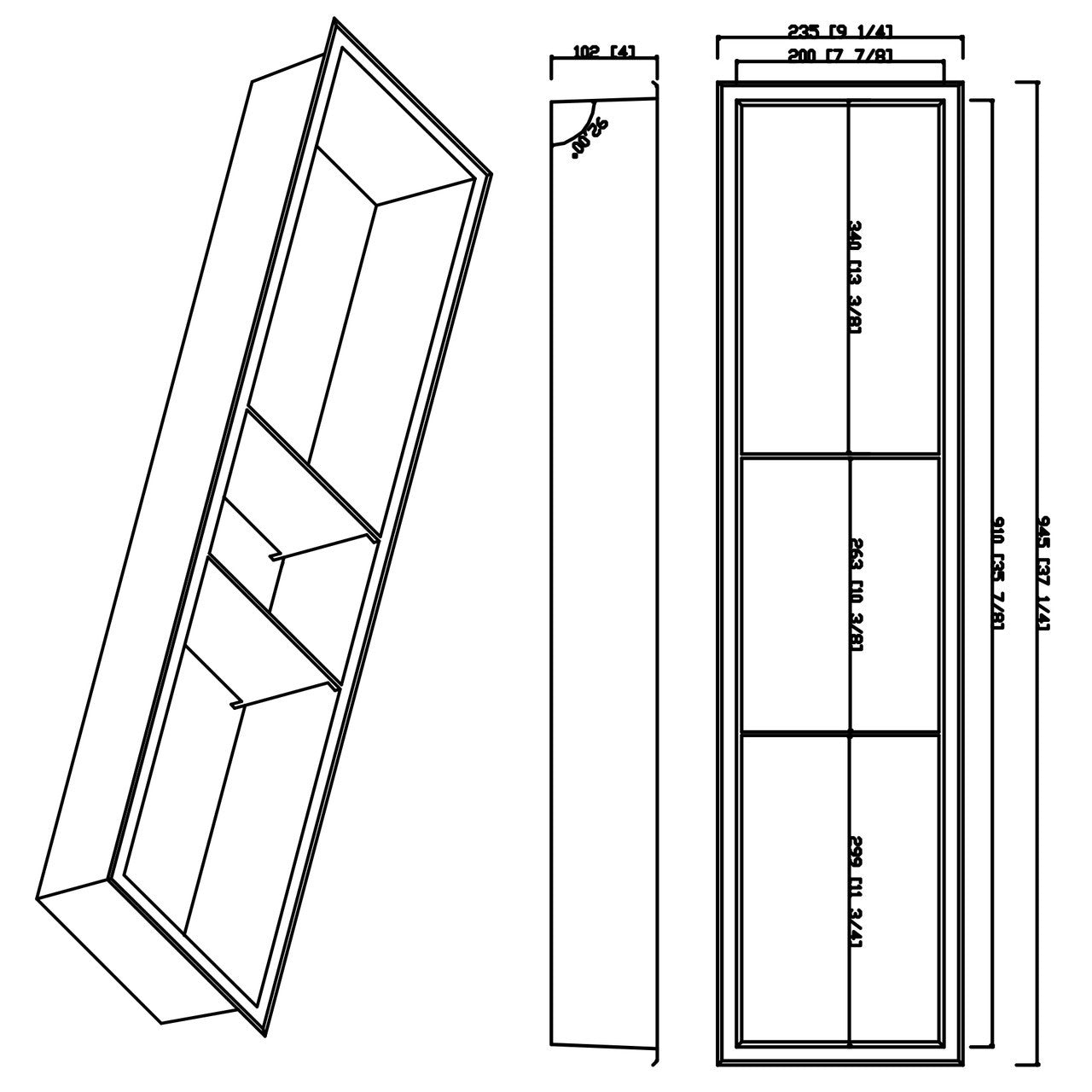 Thermopanel Stainless Steel Recess Shower Niche - Noir Black - Dimensions