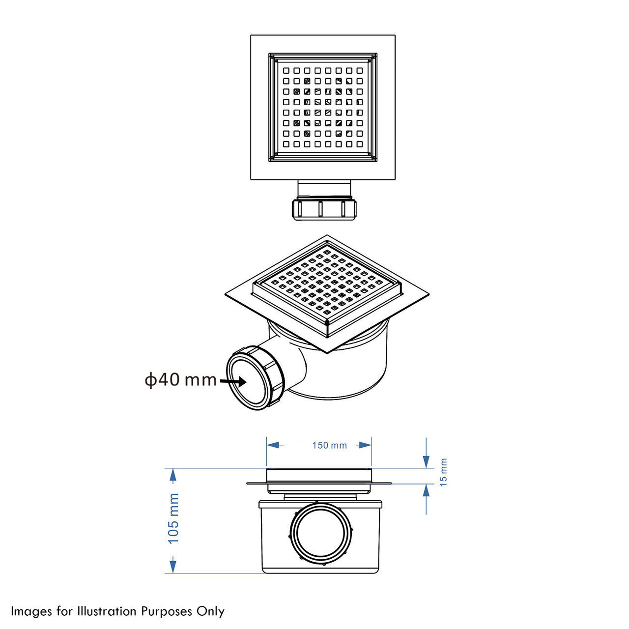 Square Drain Wetroom Shower Tray Kits - Sirra