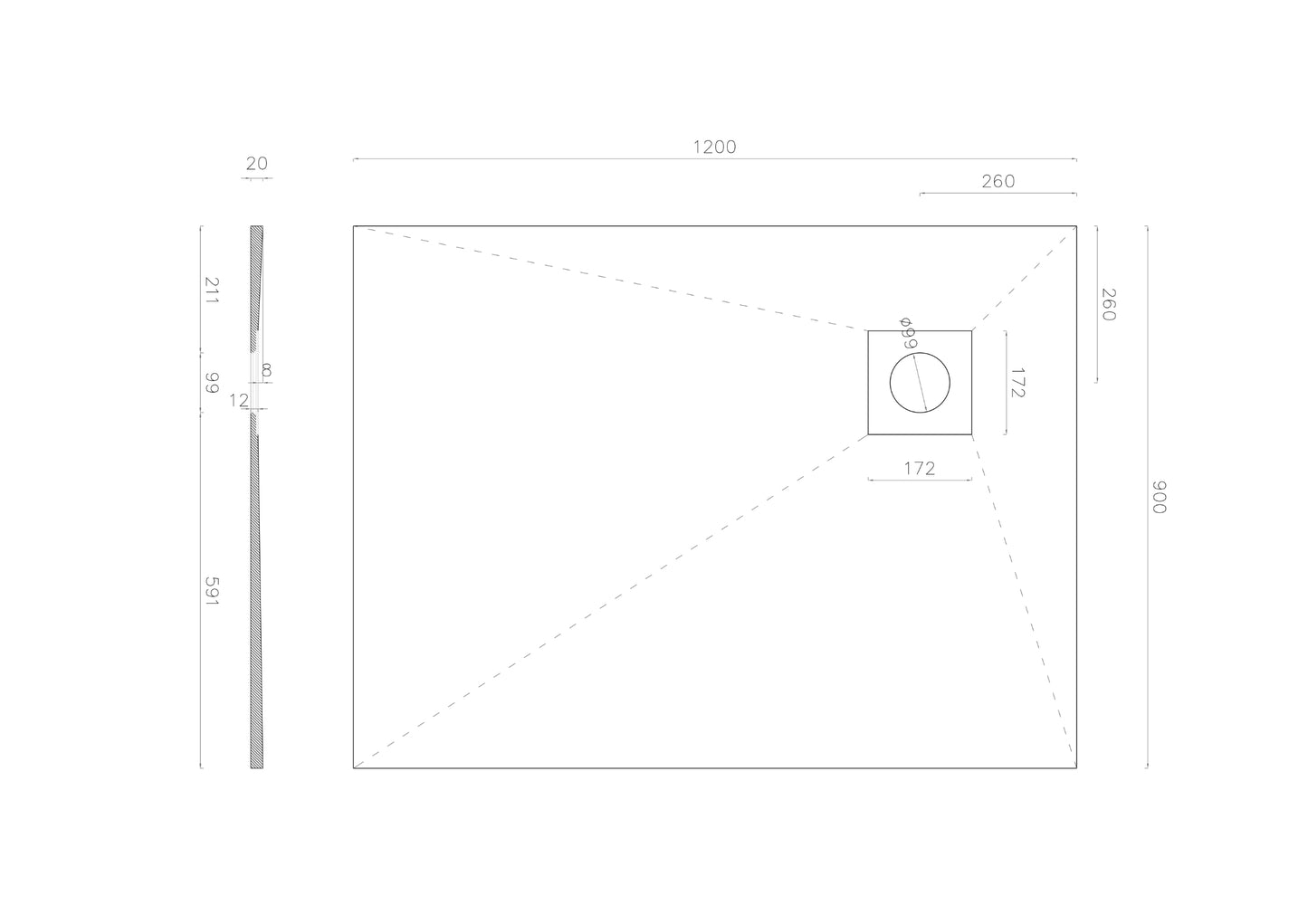 Wetroom Shower Tray Former Corner Right Hand Side Drain
