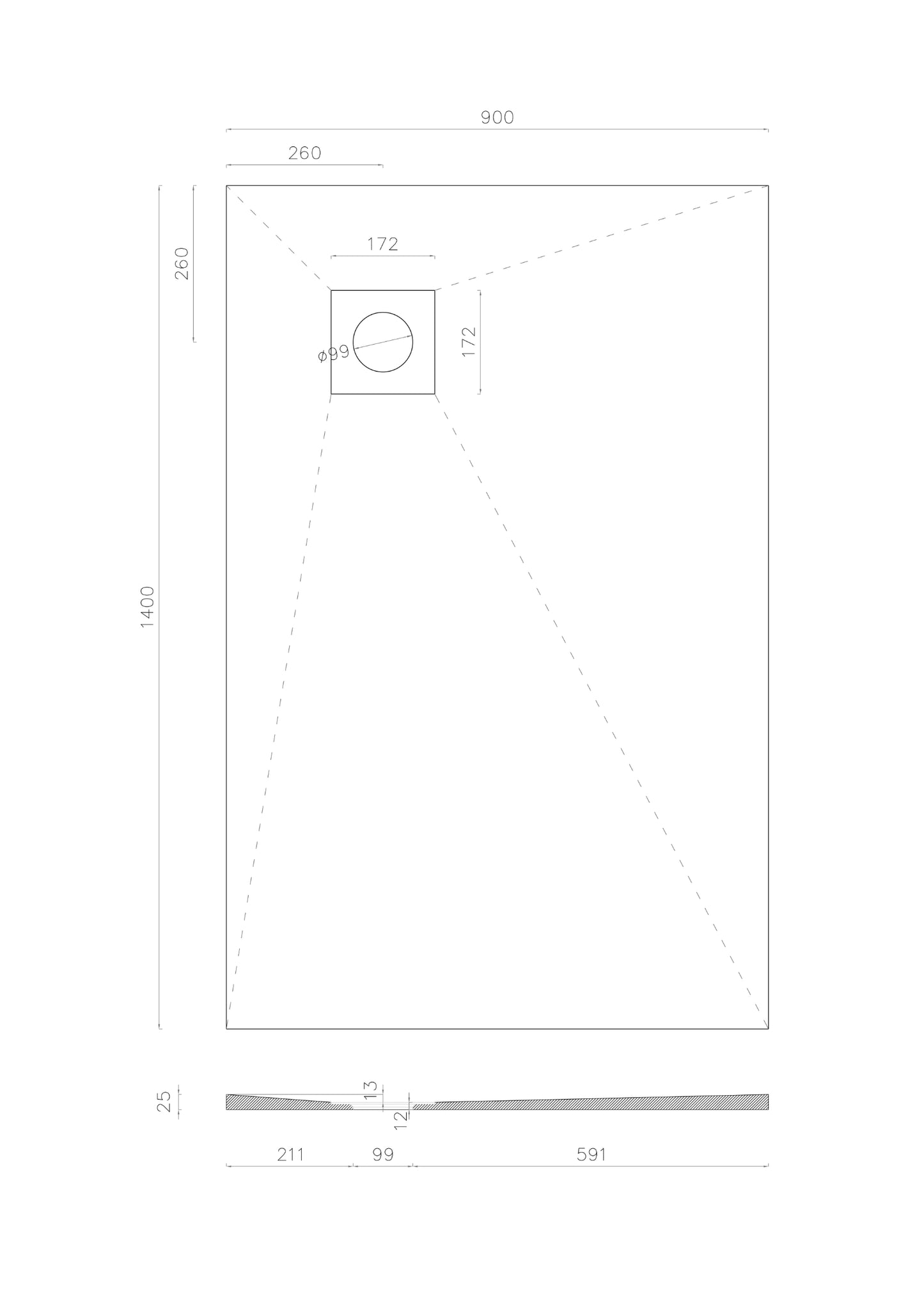 Wetroom Shower Tray Former Corner Right Hand Side Drain