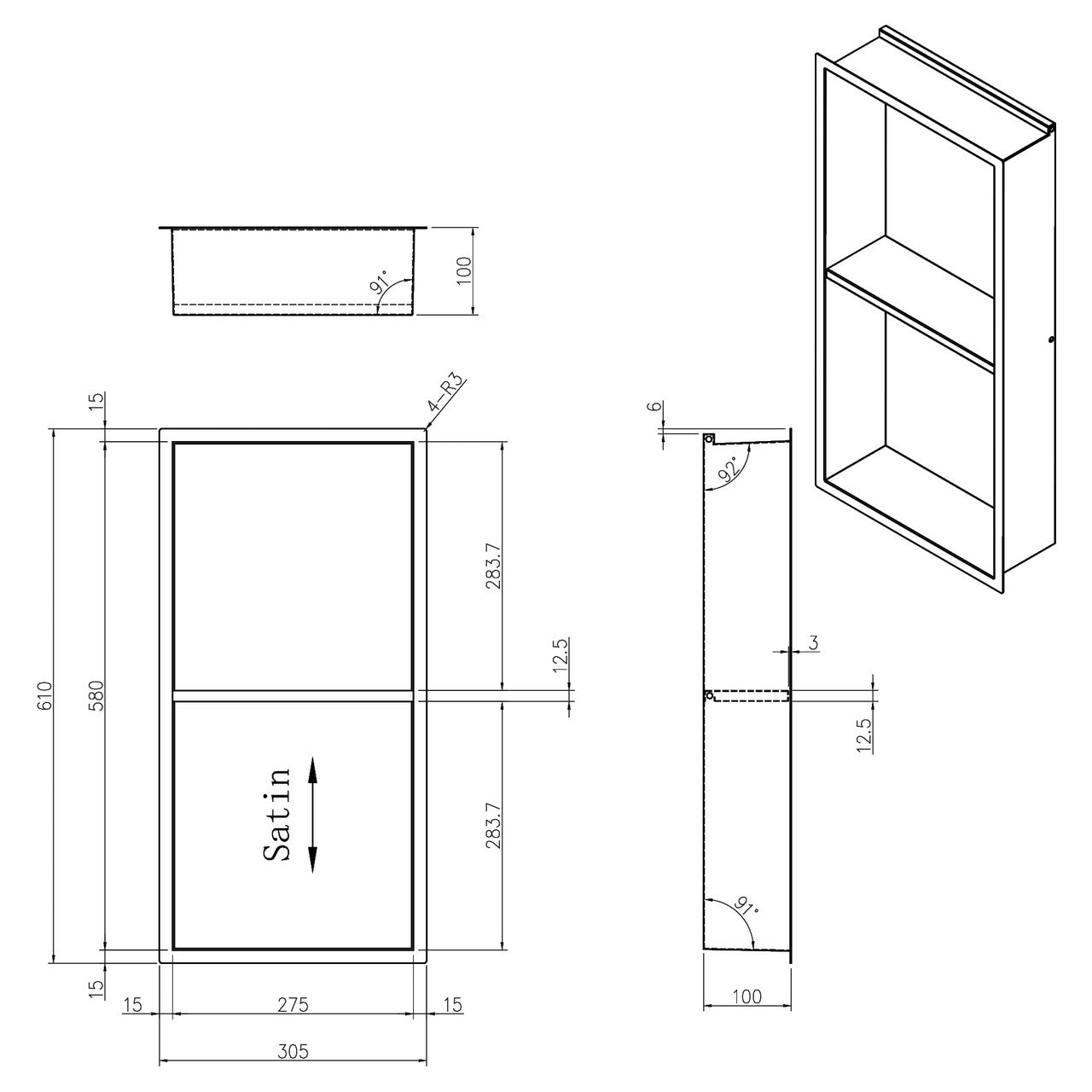 INSL8 Stainless Steel Matte White Shower Niches – Shelved & Standard Options | With or Without LED Lighting