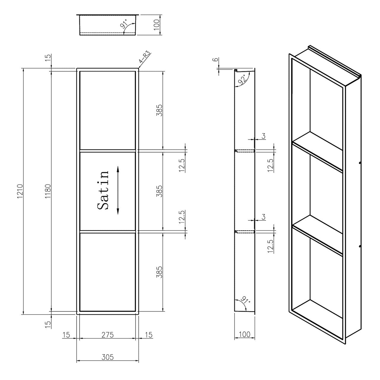 INSL8 Stainless Steel Gunmetal Black Shower Niches – Shelved & Standard Options | With or Without LED Lighting