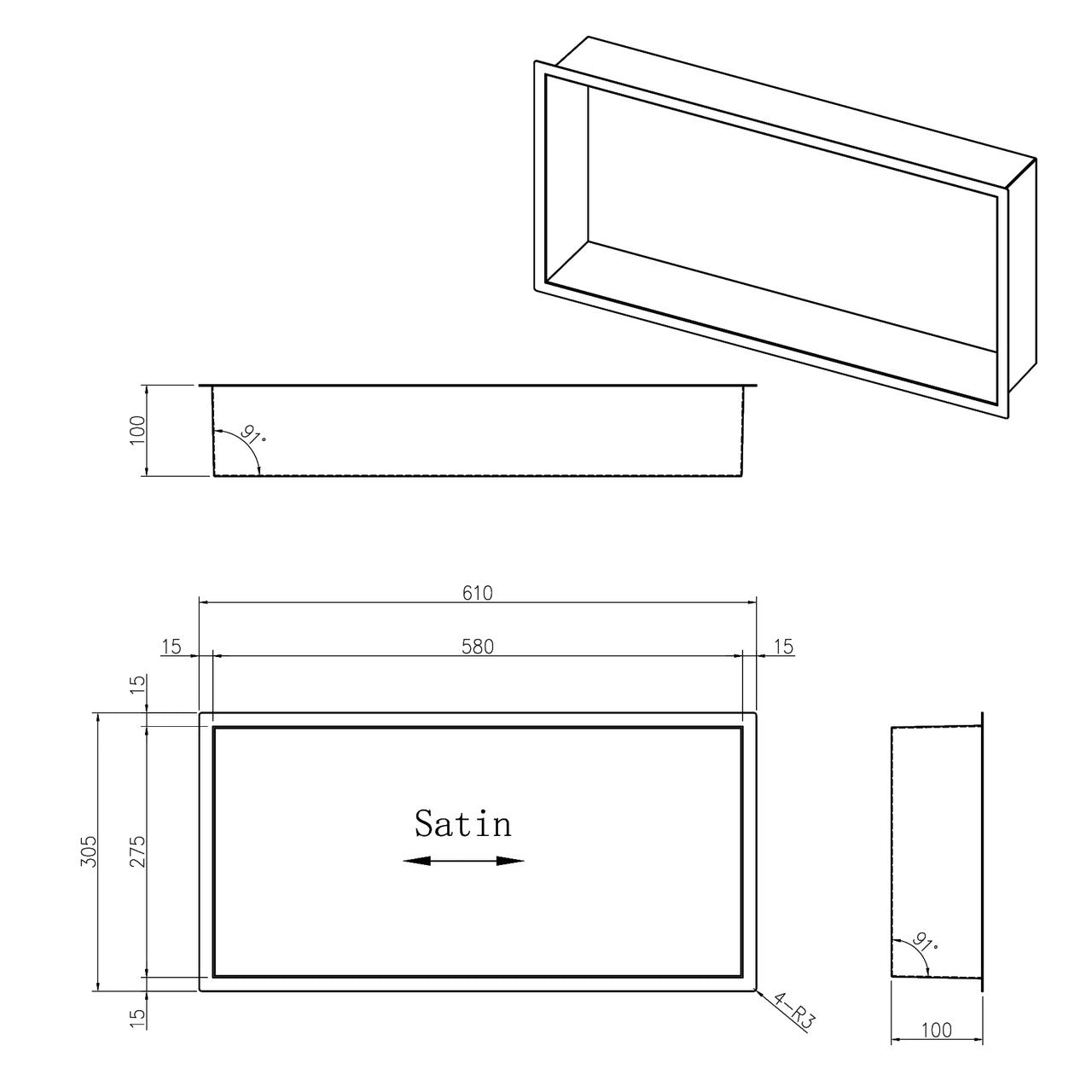 INSL8 Stainless Steel Brushed Steel Shower Niches – Shelved & Standard Options | With or Without LED Lighting