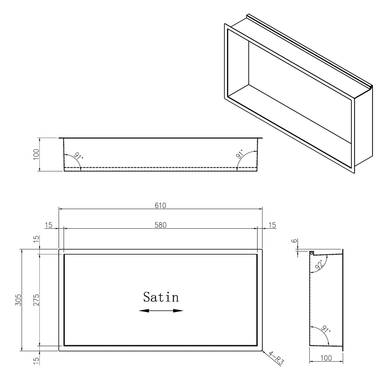 INSL8 Stainless Steel Brushed Steel Shower Niches – Shelved & Standard Options | With or Without LED Lighting