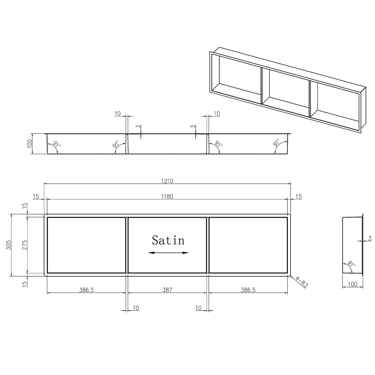 INSL8 Stainless Steel Brushed Steel Shower Niches – Shelved & Standard Options | With or Without LED Lighting