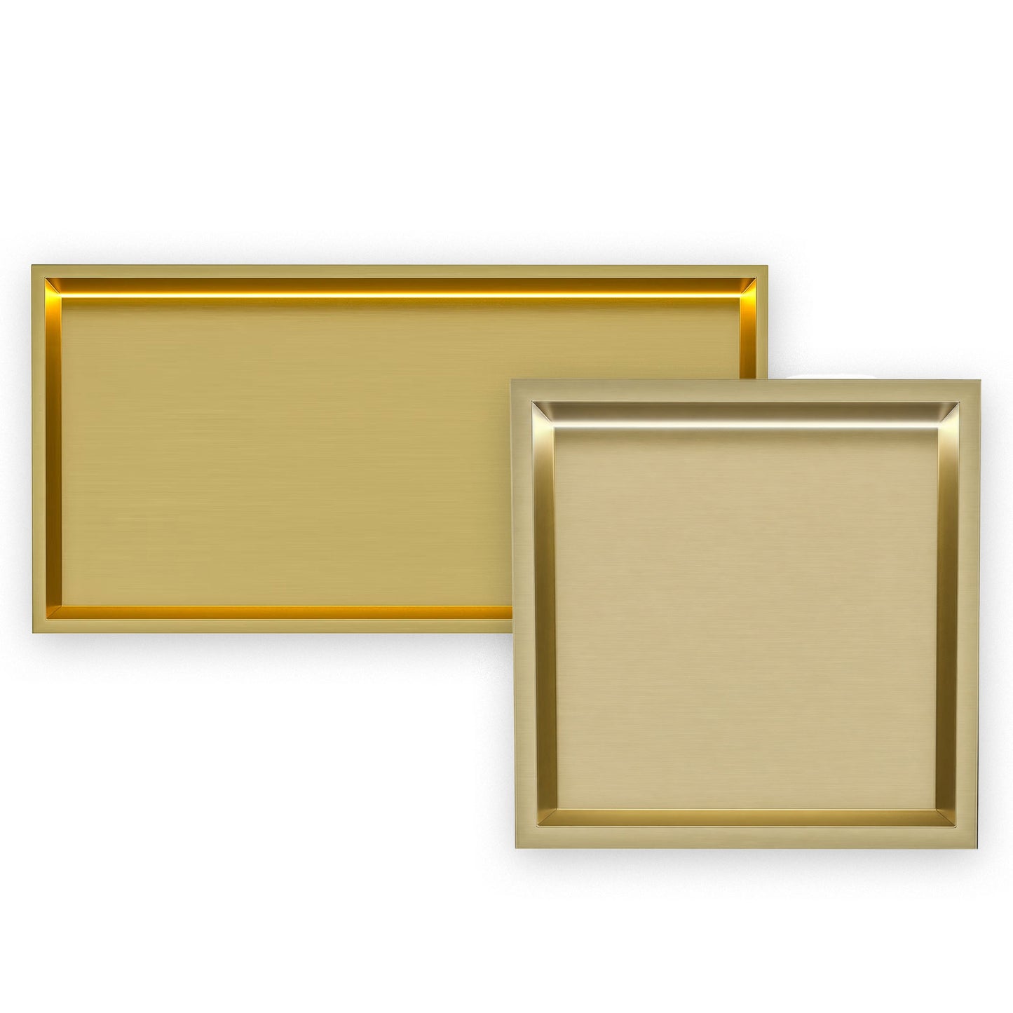 Thermopanel Brushed Brass LED Shower Niche | Stainless Steel Recessed Wall Niche