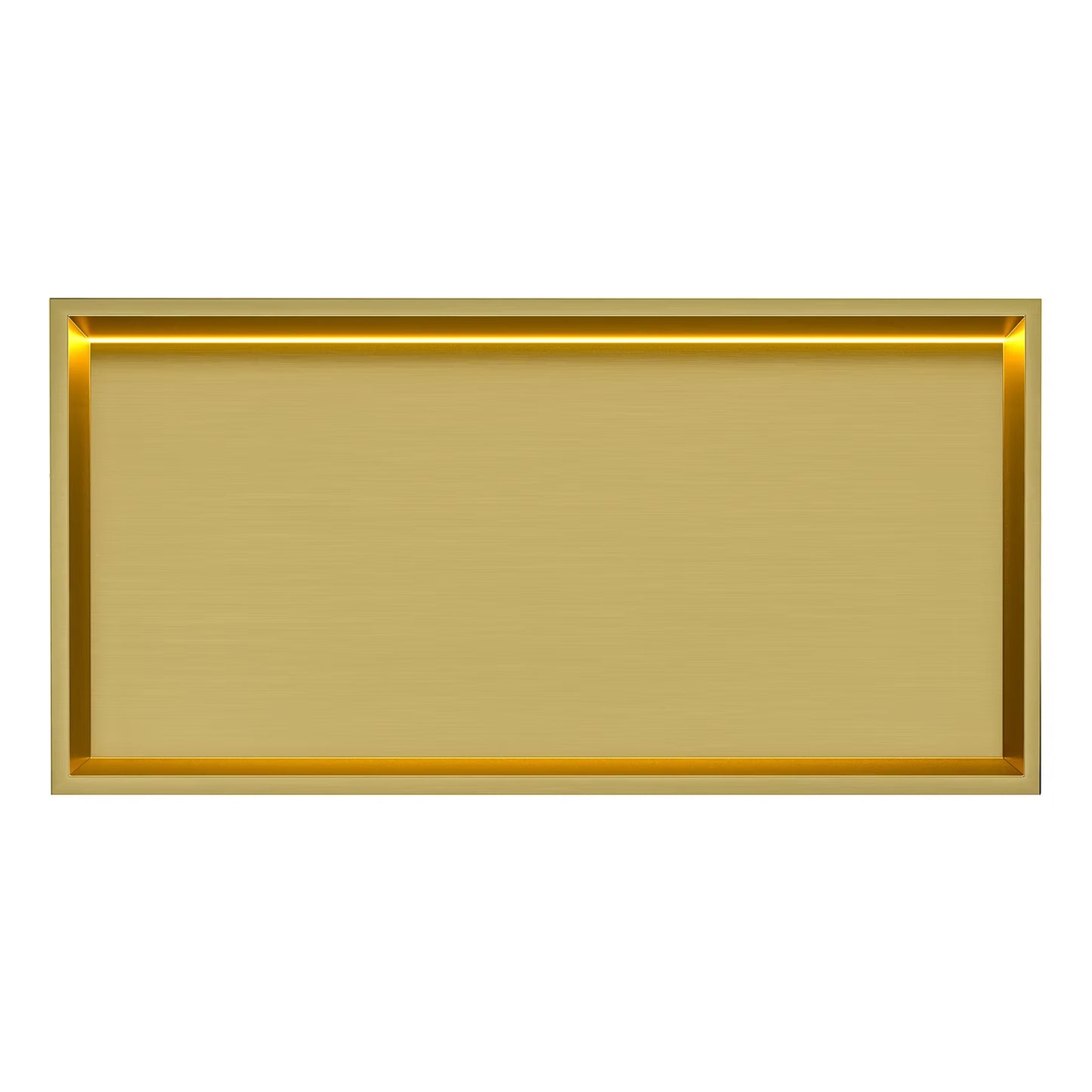 Thermopanel Brushed Brass LED Shower Niche | Stainless Steel Recessed Wall Niche