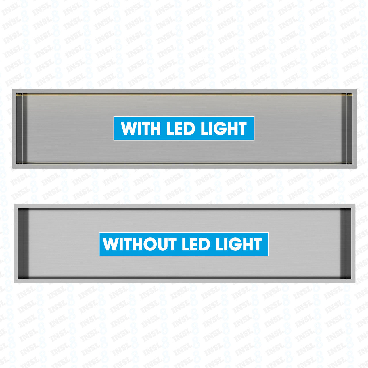 INSL8 Stainless Steel Brushed Steel Shower Niches – Shelved & Standard Options | With or Without LED Lighting