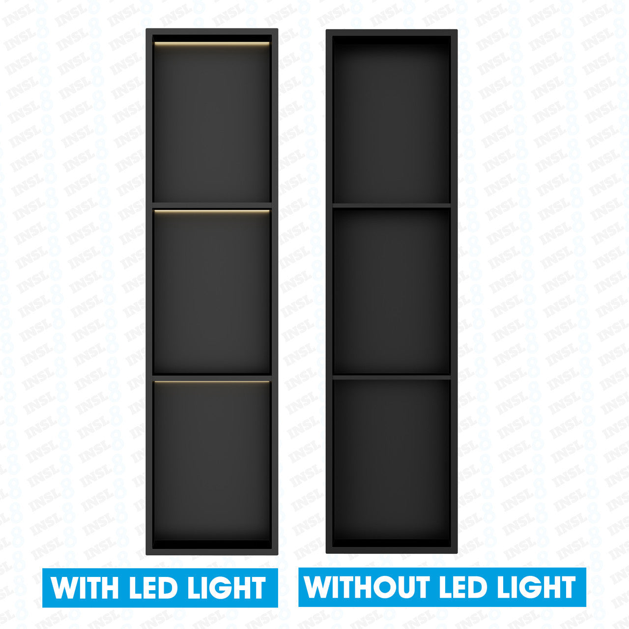INSL8 Stainless Steel Matte Black Shower Niches – Shelved & Standard Options | With or Without LED Lighting