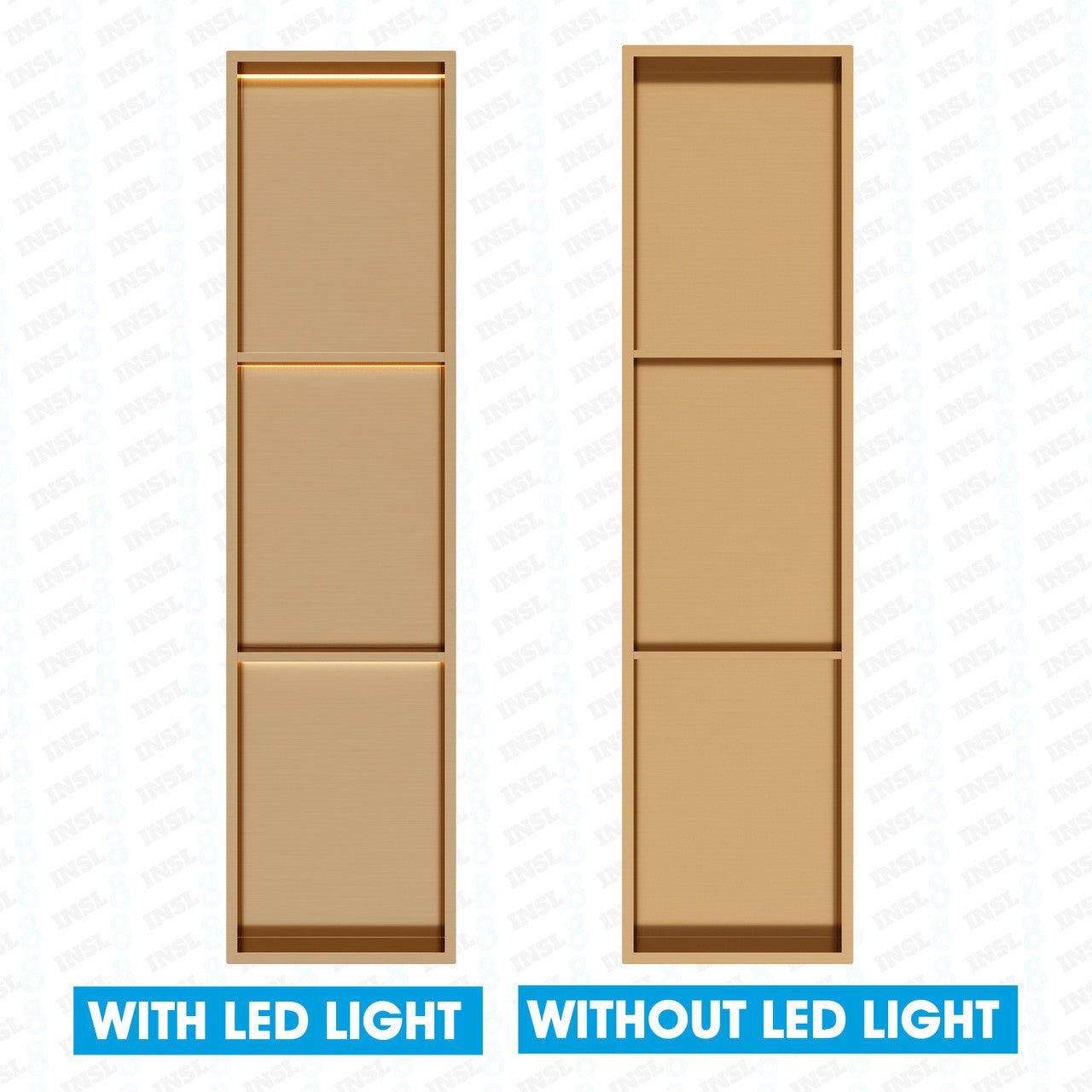 INSL8 Stainless Steel Rose Gold Shower Niches – Shelved & Standard Options | With or Without LED Lighting