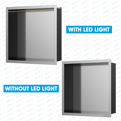 INSL8 Stainless Steel Brushed Steel Shower Niches – Shelved & Standard Options | With or Without LED Lighting