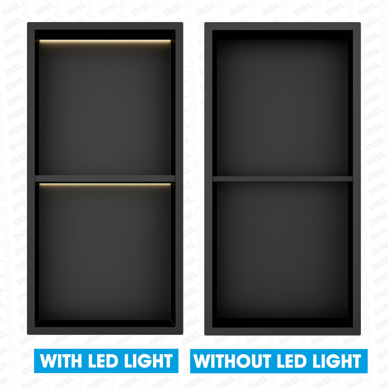INSL8 Stainless Steel Matte Black Shower Niches – Shelved & Standard Options | With or Without LED Lighting
