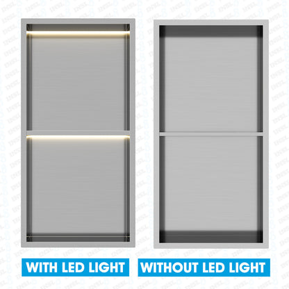 INSL8 Stainless Steel Brushed Steel Shower Niches – Shelved & Standard Options | With or Without LED Lighting