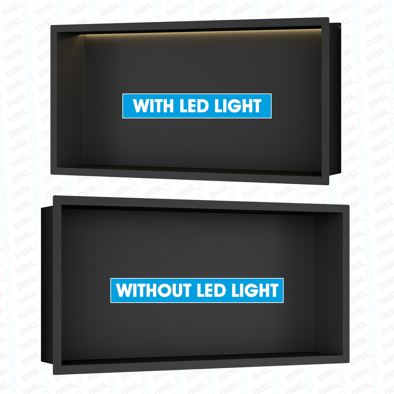 INSL8 Stainless Steel Matte Black Shower Niches – Shelved & Standard Options | With or Without LED Lighting
