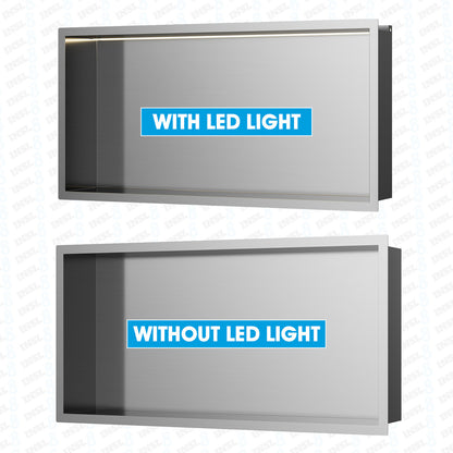 INSL8 Stainless Steel Brushed Steel Shower Niches – Shelved & Standard Options | With or Without LED Lighting