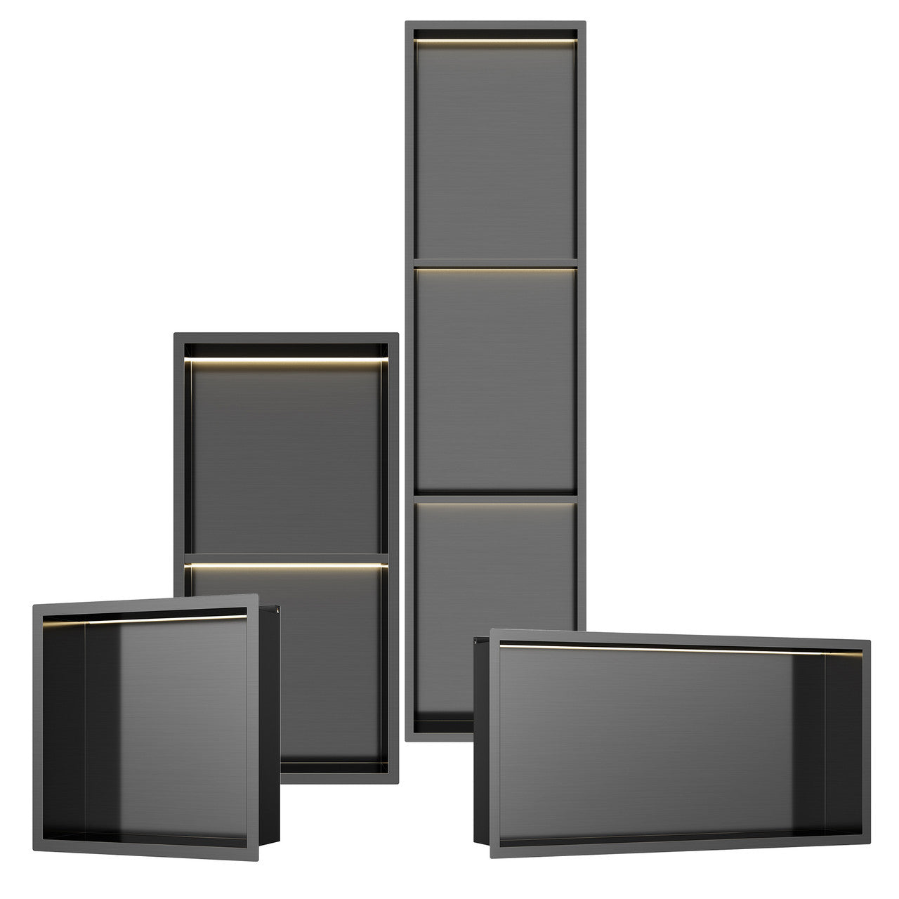INSL8 Stainless Steel Gunmetal Black Shower Niches – Shelved & Standard Options | With or Without LED Lighting