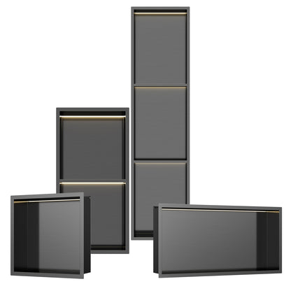 INSL8 Stainless Steel Gunmetal Black Shower Niches – Shelved & Standard Options | With or Without LED Lighting