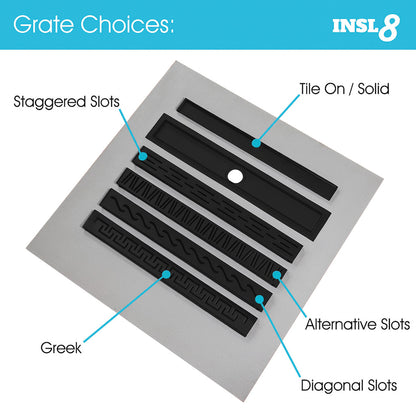 Linear Wet room Shower Tray - Tile On With Waste and Choice of Grate Style XPS - Black