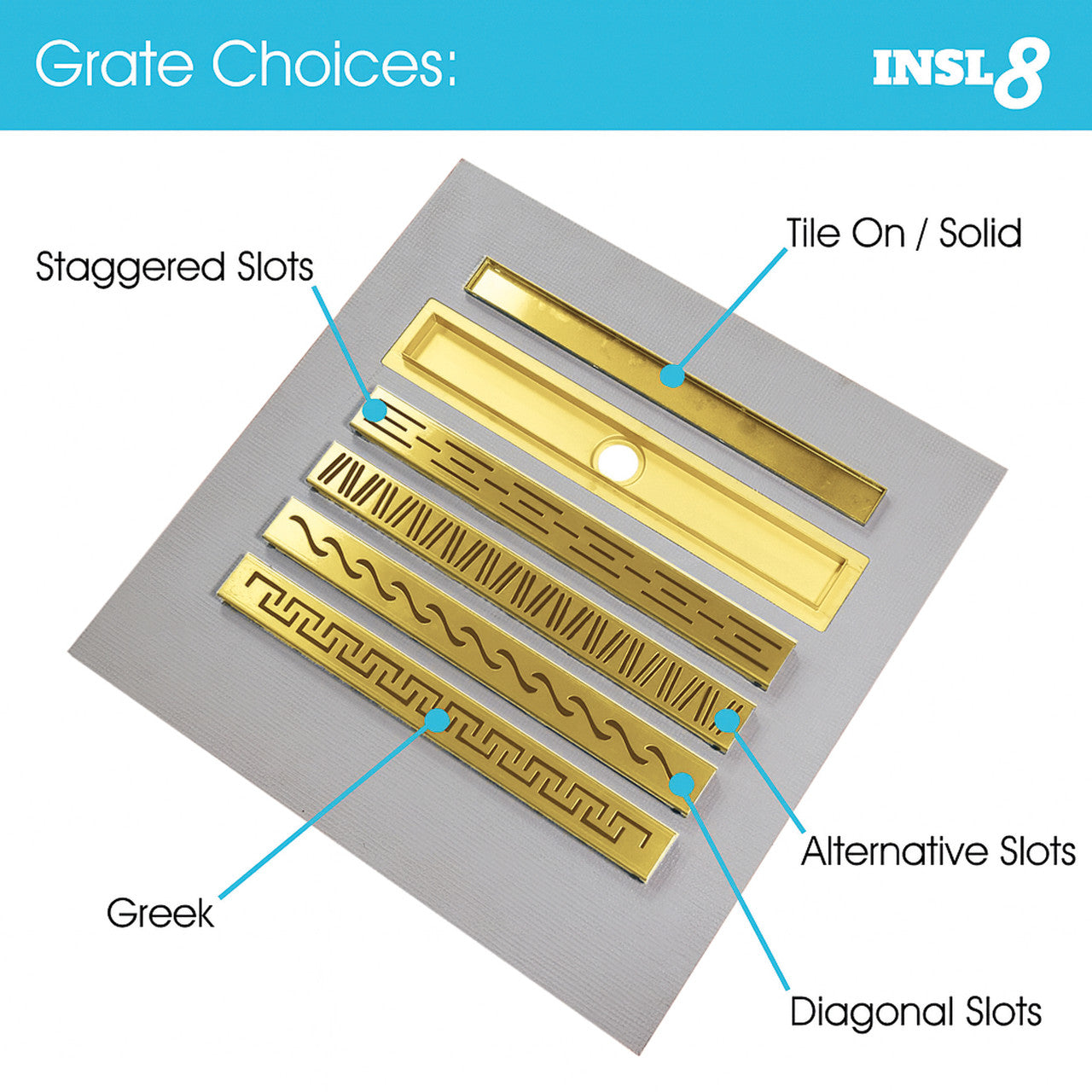Linear Wet room Shower Tray - Tile On With Waste and Choice of Grate Style XPS - Gold