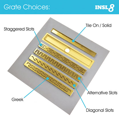 Linear Wet room Shower Tray - Tile On With Waste and Choice of Grate Style XPS - Gold