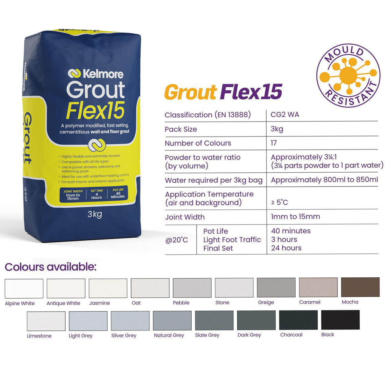 Kelmore Grout Flex15 Colours