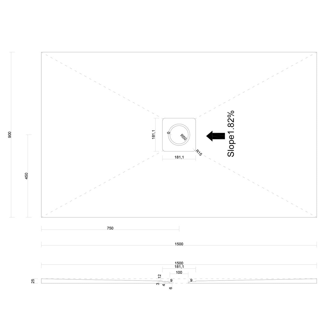 Thermopanel Centre Square Drain Wet Room Shower Tray Former