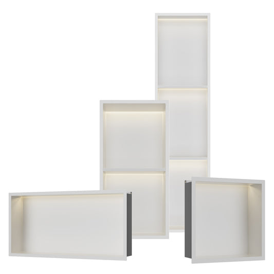 INSL8 Stainless Steel Matte White Shower Niches – Shelved & Standard Options | With or Without LED Lighting