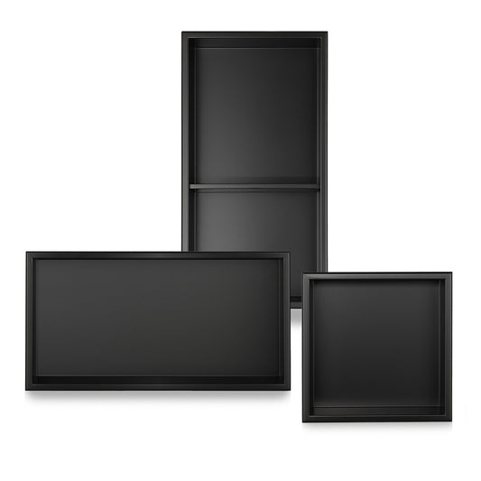Thermopanel Stainless Steel Shower Niche with Optional LED - Matte Black (80mm Depth)