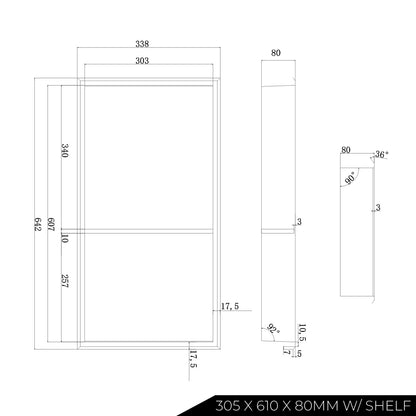 Thermopanel Stainless Steel Shower Niche with Optional LED - Matte Black (80mm Depth)