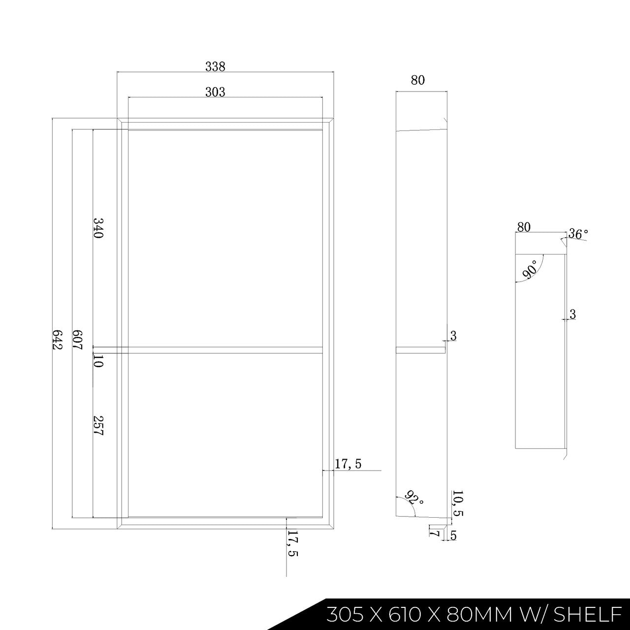 Thermopanel Stainless Steel Shower Niche with Optional LED - Satin Gold (80mm Depth)