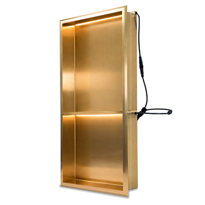 Thermopanel Stainless Steel Shower Niche with Optional LED - Satin Gold (80mm Depth)