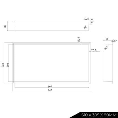 Thermopanel Stainless Steel Shower Niche with Optional LED - Matte Black (80mm Depth)