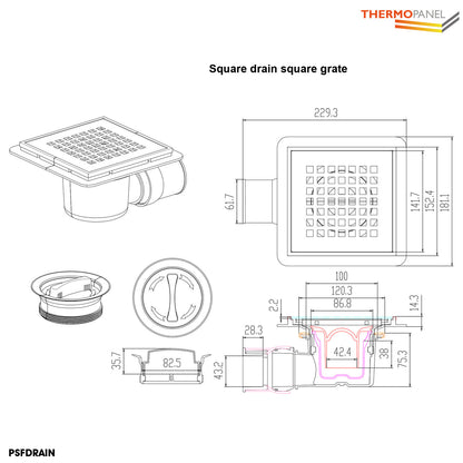 Thermopanel PSFDRAIN Shower Tray Drain Dimensions