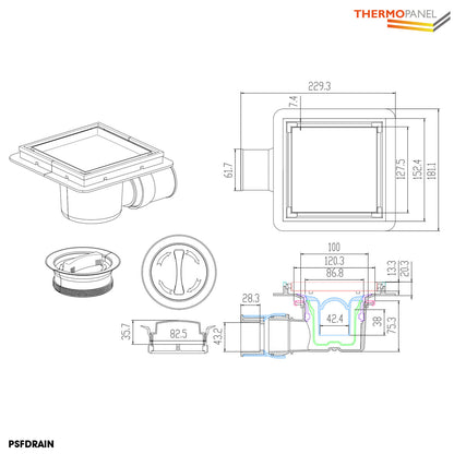 Thermopanel PSFDRAIN Shower Tray Drain Dimensions